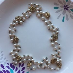 Forever 21 Pearl Floral Long Necklace, Worn